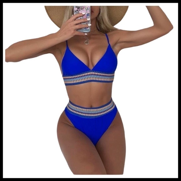 SHEIN NWT Boho Contrast Trim Triangle Bikini - Picture 1 of 7